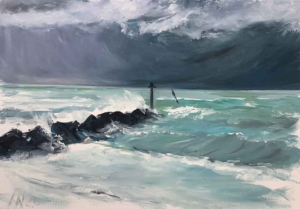 Buhne im Sturm, Öl auf Leinwand, 70 x 100 cm, 2020
